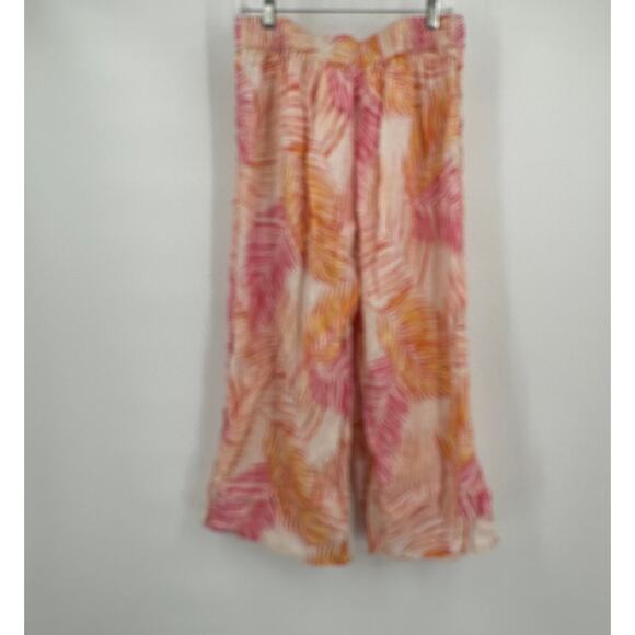 Tahari Womens Linen Pants Size L Cropped Boho Tropical Vacation Resort‎ Cruise - Picture 2 of 9